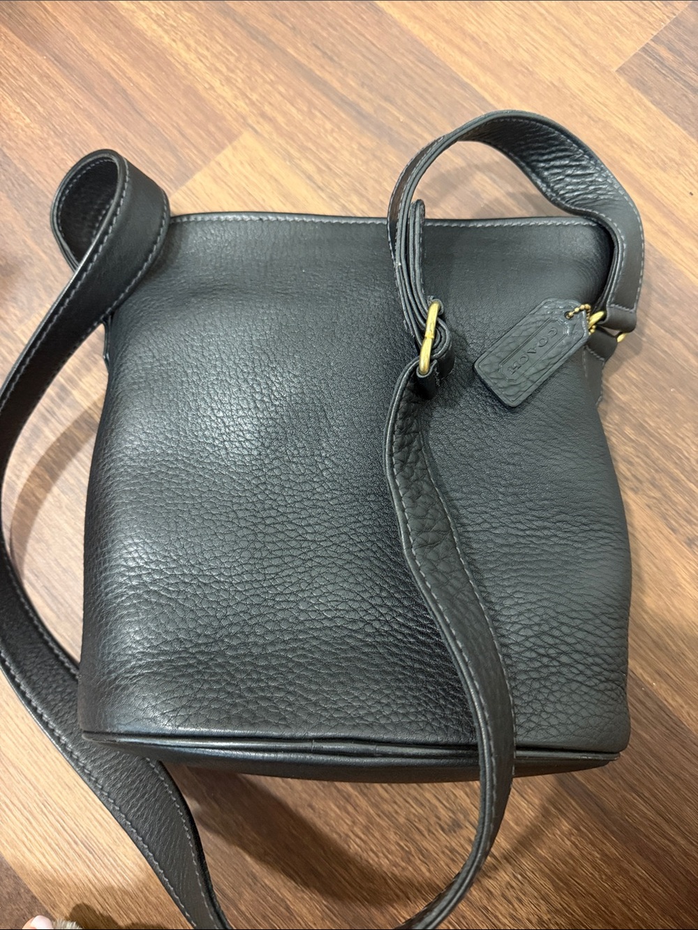 Coach Black Pebbled Leather Crossbody Bag with Gold Tone Hardware